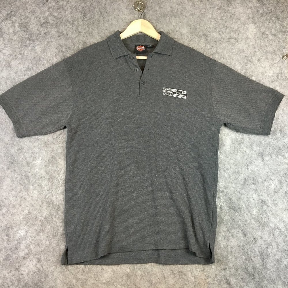 Harley Davidson Shirt L Mens Solid Gray Short Sleeve Polo Knit Greenville SC